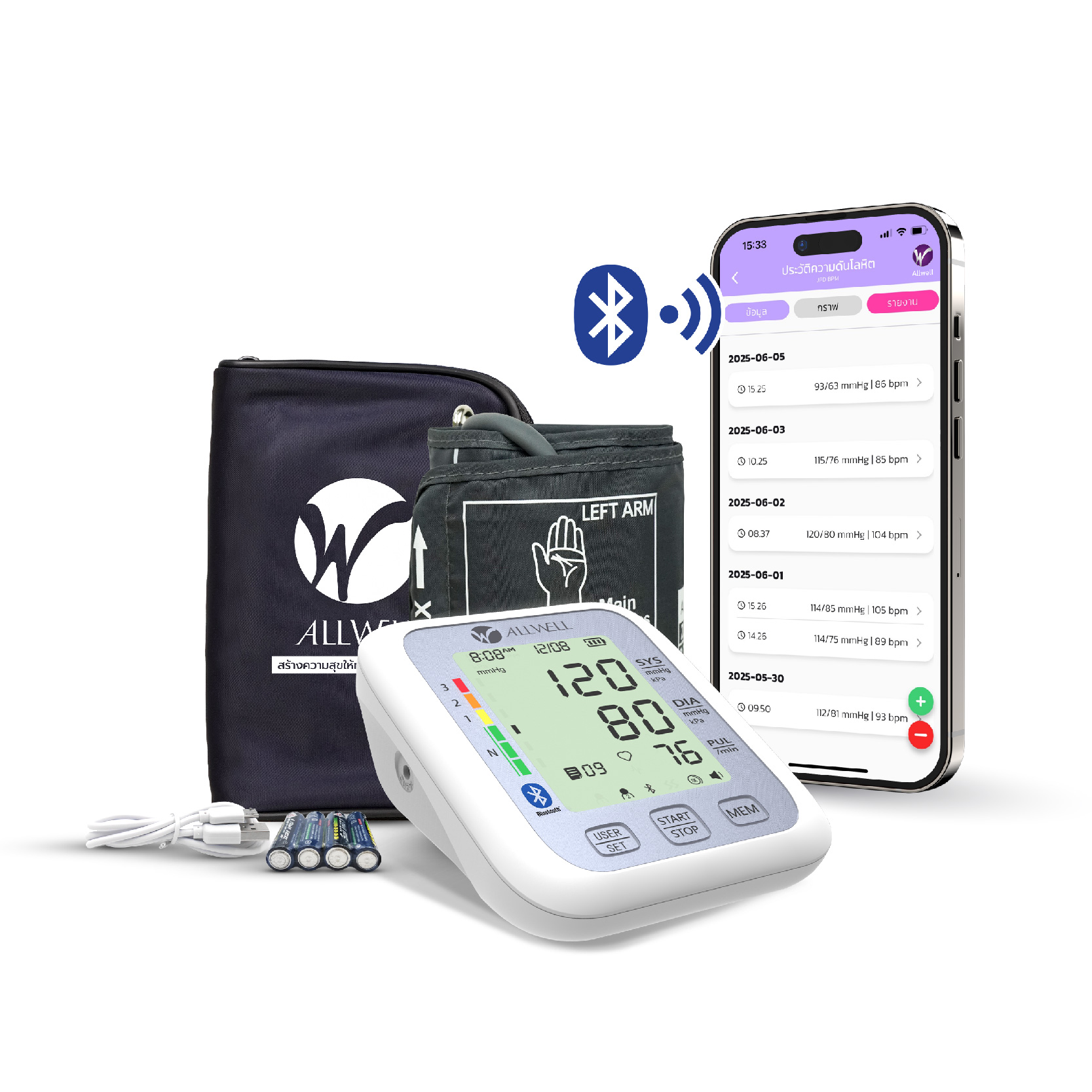 เครื่องวัดความดัน ALLWELL เชื่อมต่อมือถือ ระบบเสีย...